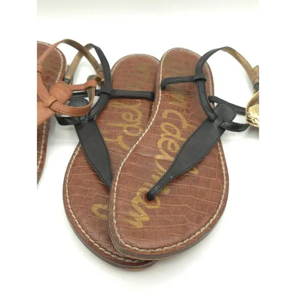 Sam Edelman Women's Leather Thong Sandals Set Of 3 - Black Brown & Gold - Picture 8 of 16